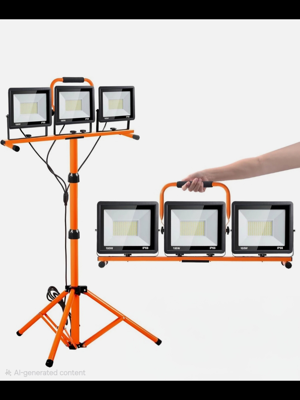 Portable Orange Triple-Head LED Work Light - Heavy-Duty Tripod